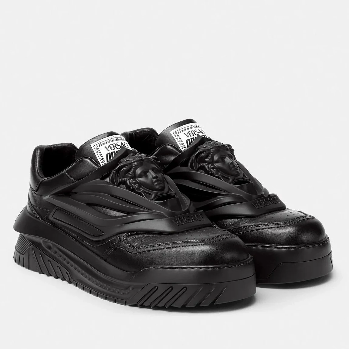 VERSACE WOMEN'S ODISSEA SNEAKERS IN BLACK LEATHER - VSS017