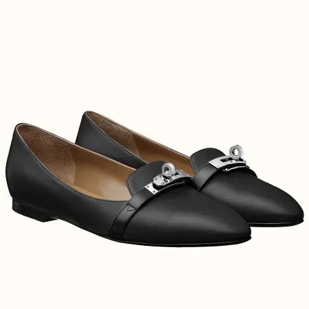 Hermes Pegase Ballerina Flats In Black Calfskin - HM078 Hermes Pegase Ballerina Flats In Black Calfskin