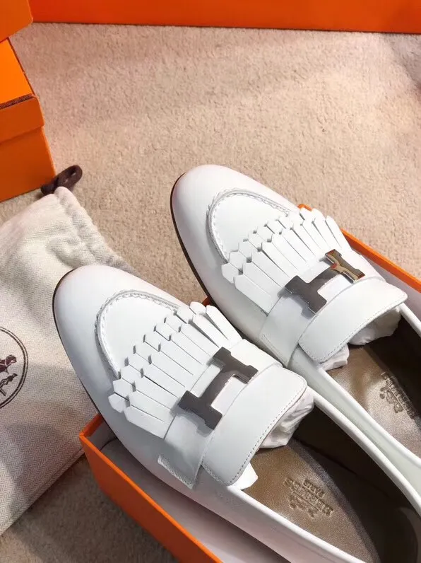 Hermes Women's Royal Loafers In White Calfksin - HM089 Hermes Women's Royal Loafers In White Calfksin