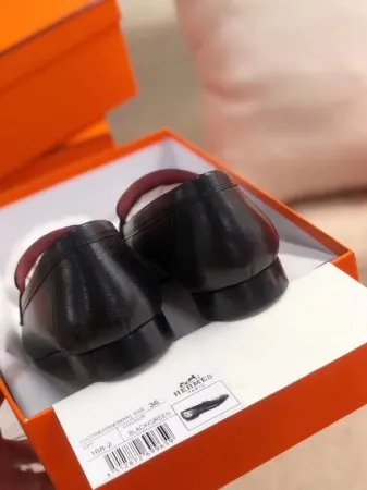 Hermes Women's Paris Loafers In Black Goatskin - HM085 Hermes Women's Paris Loafers In Black Goatskin