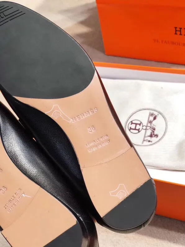 Hermes Women's Paris Loafers In Noir Goatskin - HM084 Hermes Women's Paris Loafers In Noir Goatskin