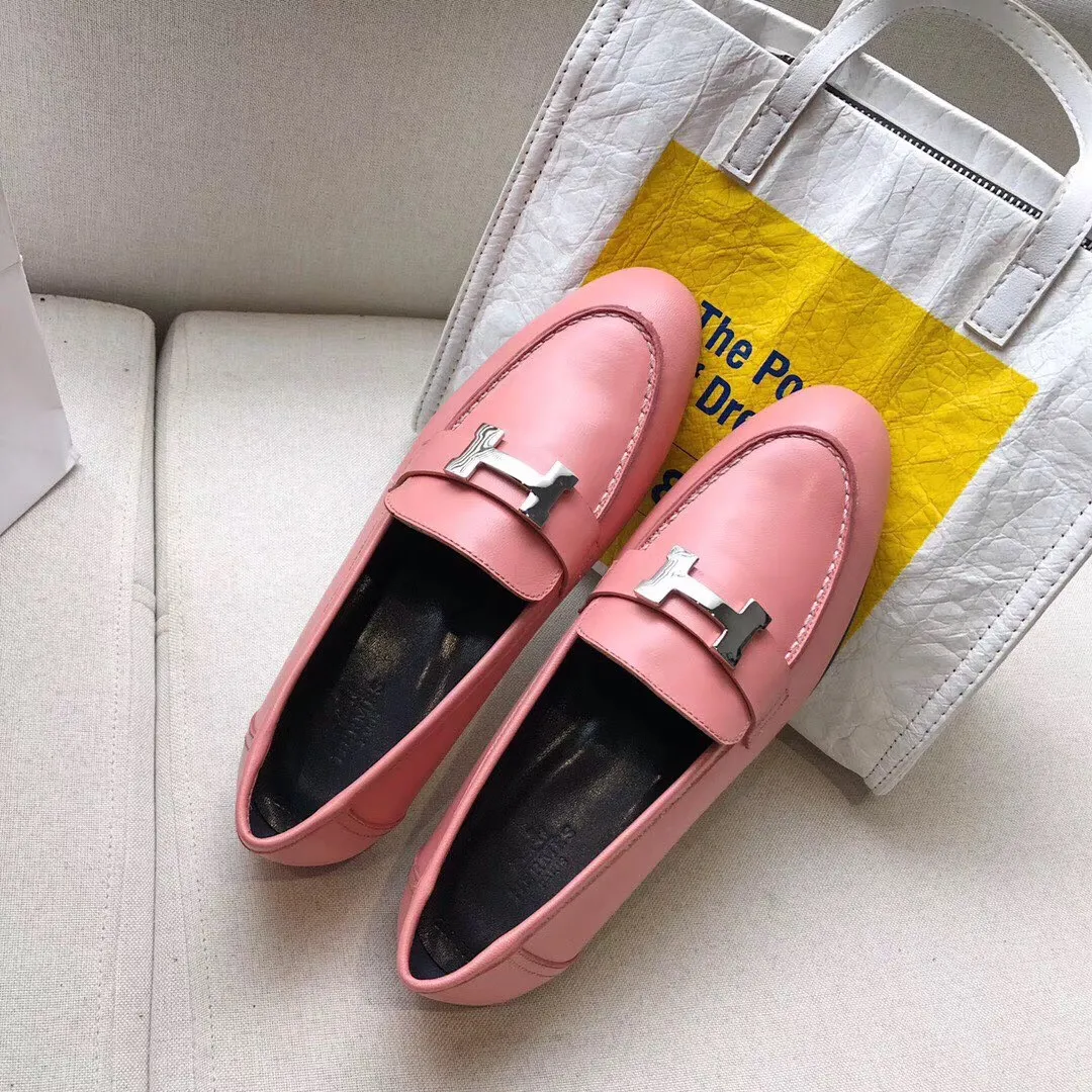 Hermes Women's Paris Loafers In Pink Goatskin - HM083 Hermes Women's Paris Loafers In Pink Goatskin