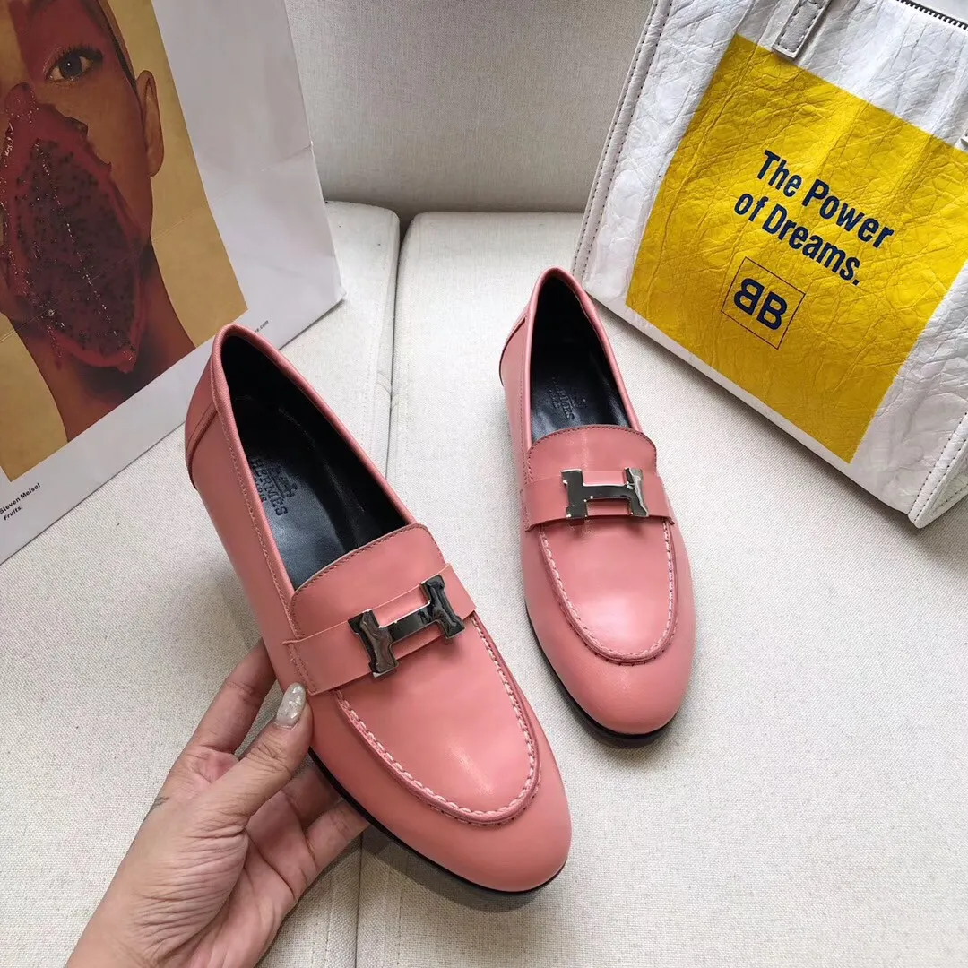 Hermes Women's Paris Loafers In Pink Goatskin - HM083 Hermes Women's Paris Loafers In Pink Goatskin
