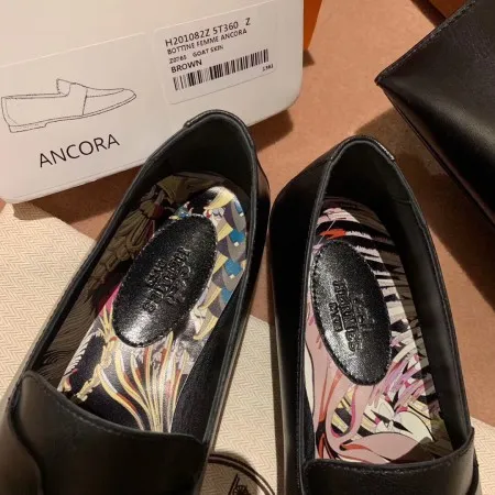 Hermes Women's Ancora Loafers In Black Goatskin - HM080 Hermes Women's Ancora Loafers In Black Goatskin