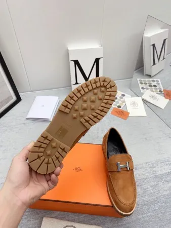 Hermes Women's Faubourg Loafers in Brown Suede Leather - HM075 Hermes Women's Faubourg Loafers in Brown Suede Leather