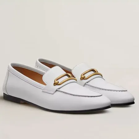 Hermes Women's Colette Loafers in White Leather - HM068 Hermes Women's Colette Loafers in White Leather