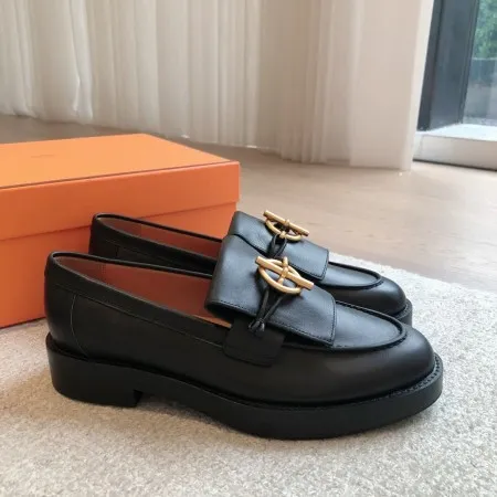 Hermes Women's Impact Loafers in Black Leather - HM051 Hermes Women's Impact Loafers in Black Leather