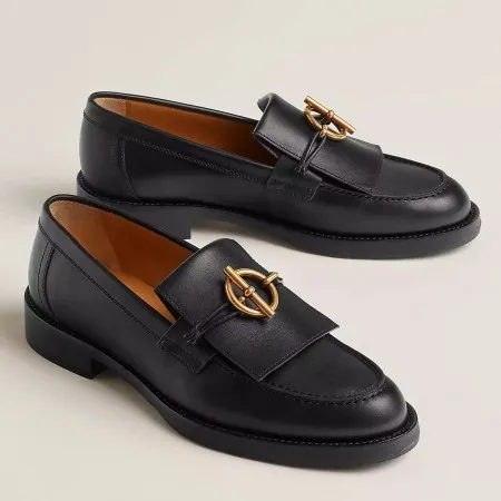 Hermes Women's Impact Loafers in Black Leather - HM051 Hermes Women's Impact Loafers in Black Leather