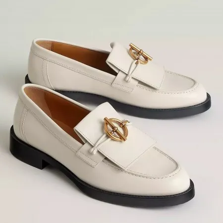 Hermes Women's Impact Loafers in White Leather - HM050 Hermes Women's Impact Loafers in White Leather