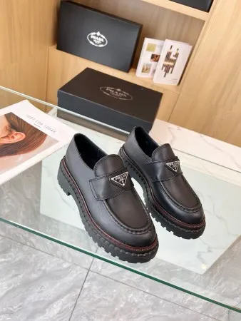 Prada Women's Double Chocolate Loafers in Black Leather - PRL012 Prada Women's Double Chocolate Loafers in Black Leather