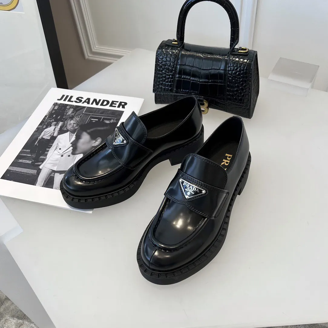 Prada Women's Loafers In Black Brushed Leather - PRL002 Prada Women's Loafers In Black Brushed Leather