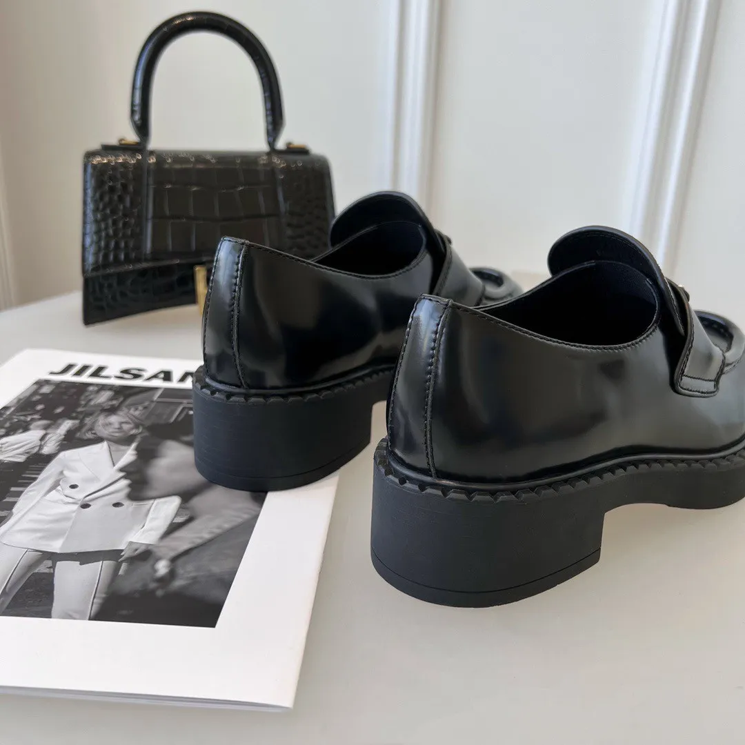 Prada Women's Loafers In Black Brushed Leather - PRL002 Prada Women's Loafers In Black Brushed Leather