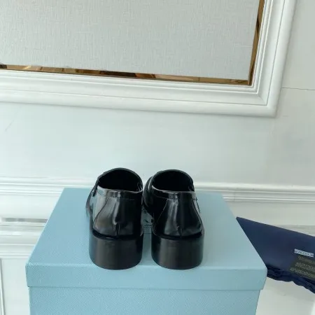 Prada Women's Loafers In Black Unlined Brushed Leather - PRL005 Prada Women's Loafers In Black Unlined Brushed Leather