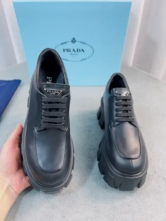 Prada Monolith Lace-up Shoes in Black Brushed Leather - PRL007 Prada Monolith Lace-up Shoes in Black Brushed Leather