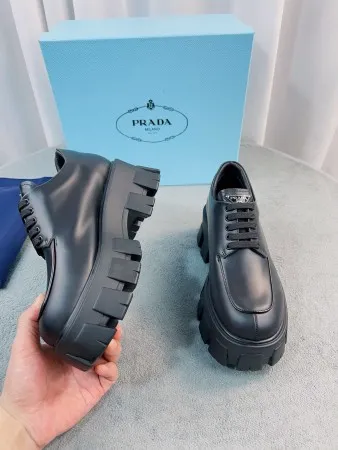 Prada Monolith Lace-up Shoes in Black Brushed Leather - PRL007 Prada Monolith Lace-up Shoes in Black Brushed Leather