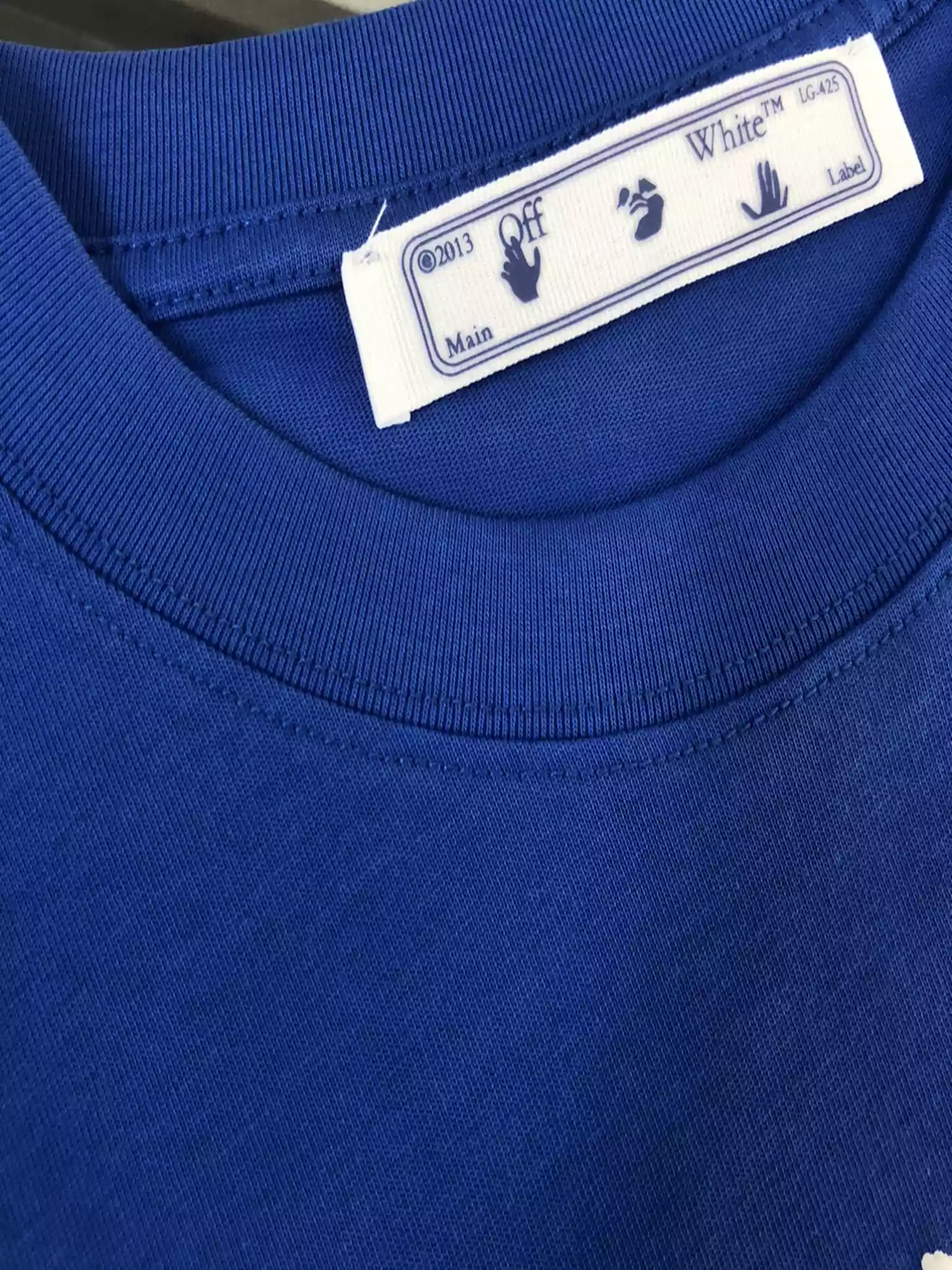 Off-White Blue Logo Stitch T-shirt - OWS030 Off-White Blue Logo Stitch T-shirt