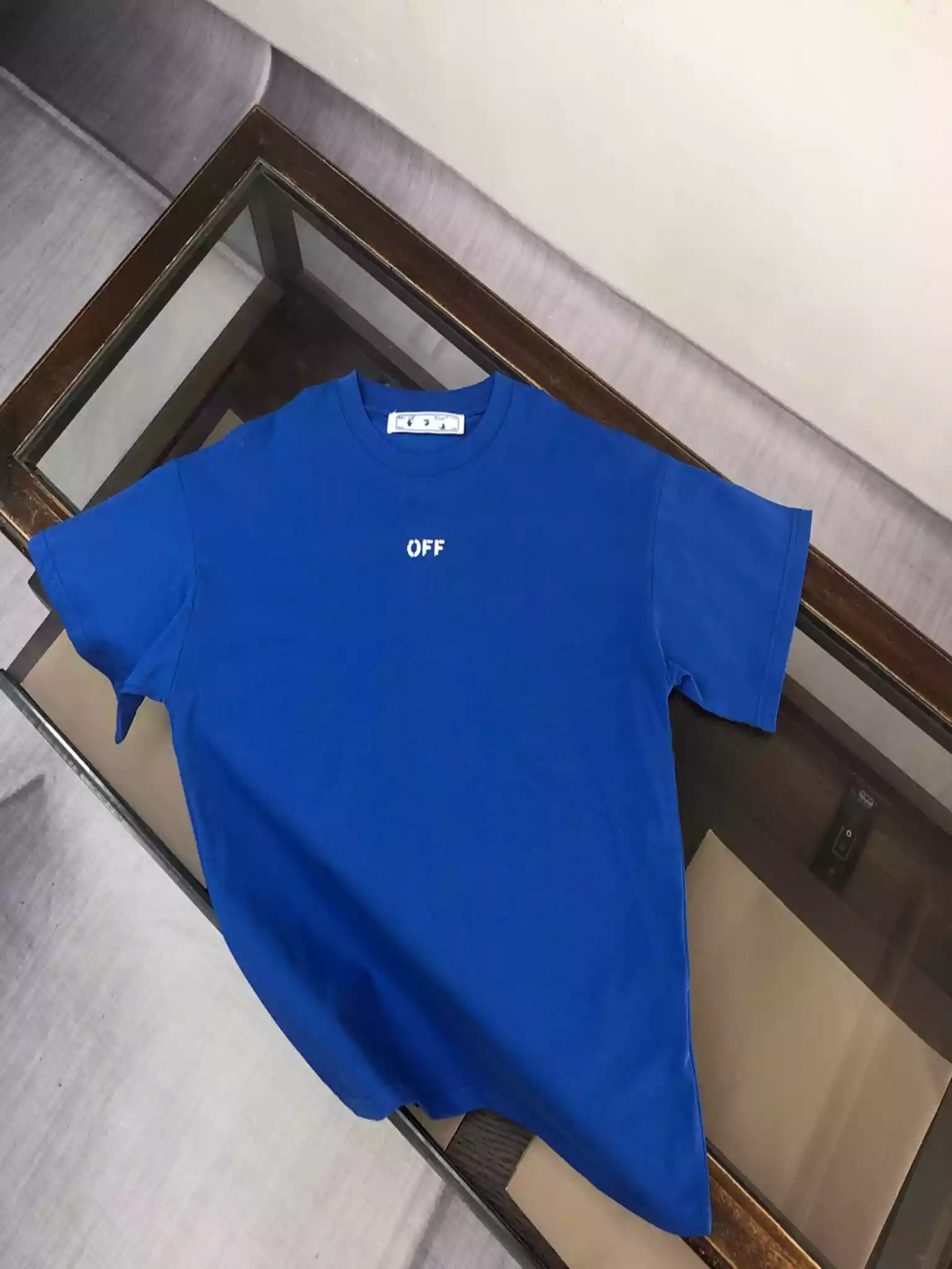 Off-White Blue Logo Stitch T-shirt - OWS030 Off-White Blue Logo Stitch T-shirt