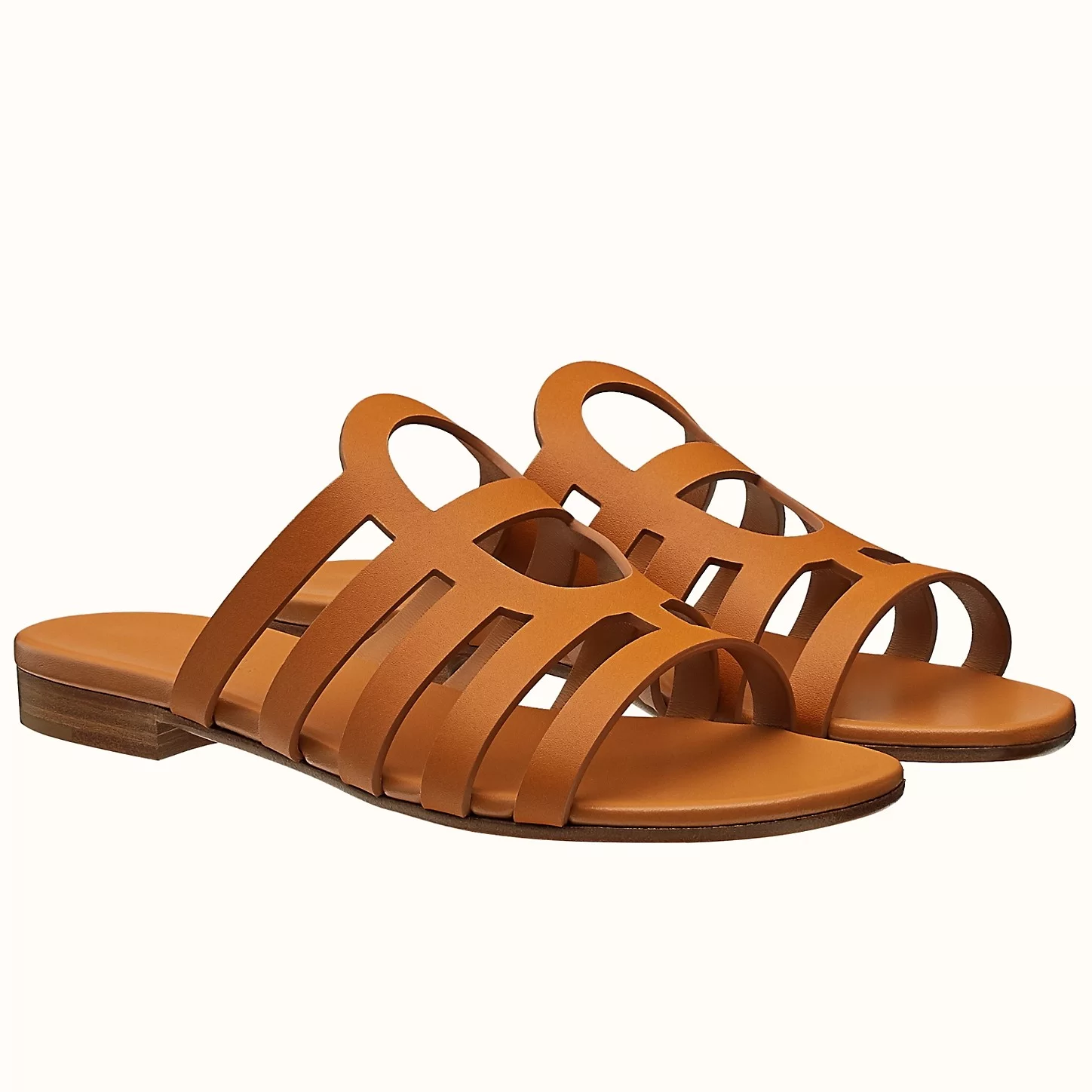 HERMES CAMELIA SLIDE SANDALS IN BROWN CALFSKIN - HMSD138