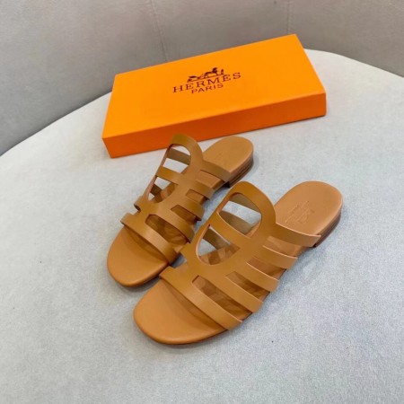 HERMES CAMELIA SLIDE SANDALS IN BROWN CALFSKIN - HMSD138