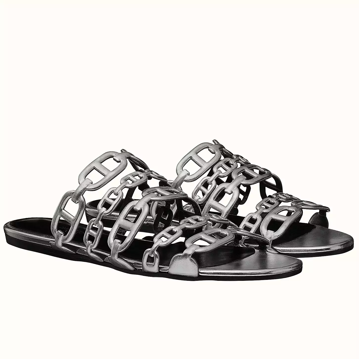 HERMES THALASSA SLIDE SANDALS IN SILVER LAMBSKIN - HMSD137