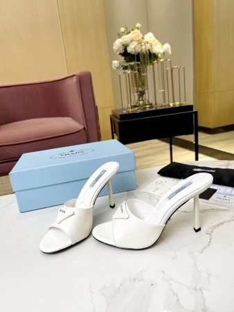 PRADA HEELED SANDALS 75MM IN WHITE BRUSHED LEATHER - PSD016