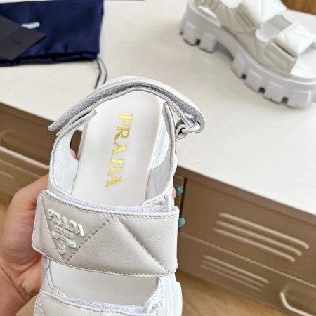PRADA MONOLITH FLATFORM SANDALS IN WHITE NAPPA LEATHER - PSD020
