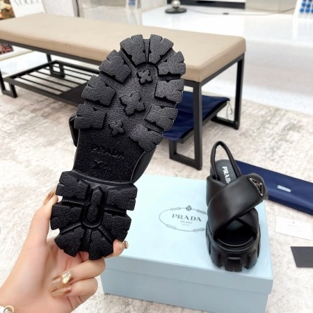 PRADA MONOLITH PADDED SANDALS IN BLACK NAPPA LEATHER - PSD017