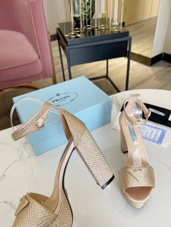PRADA PLATFORM SANDALS 135MM IN GOLD SATIN WITH CRYSTALS - PSD012