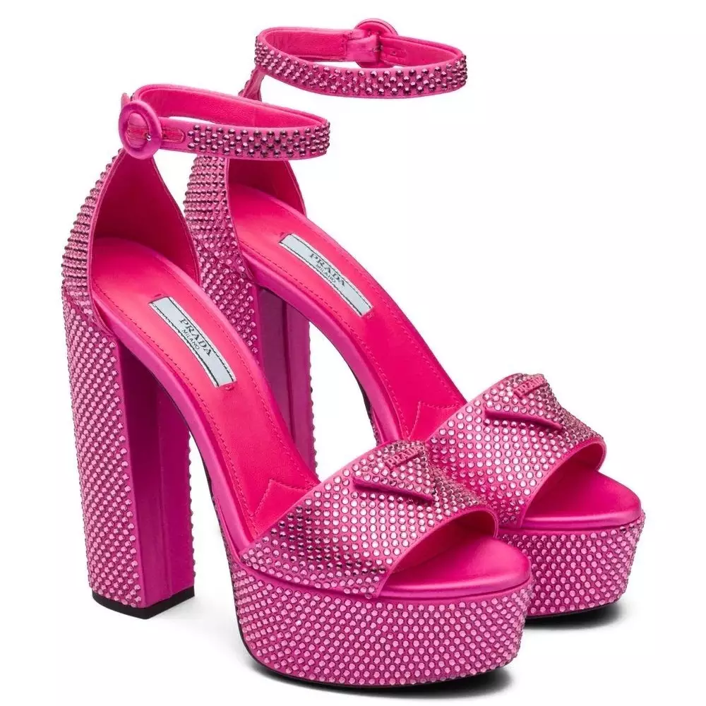 PRADA PLATFORM SANDALS 135MM IN RED SATIN WITH CRYSTALS - PSD011