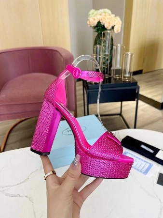 PRADA PLATFORM SANDALS 135MM IN RED SATIN WITH CRYSTALS - PSD011