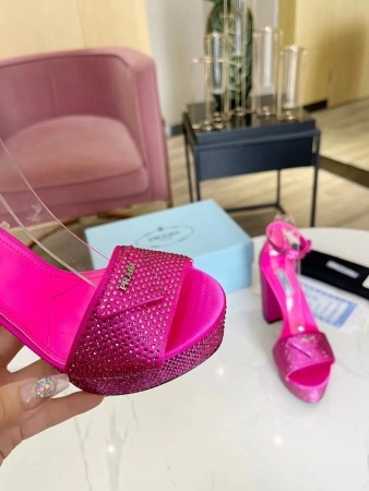 PRADA PLATFORM SANDALS 135MM IN RED SATIN WITH CRYSTALS - PSD011