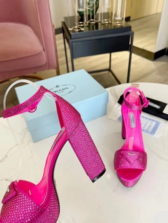 PRADA PLATFORM SANDALS 135MM IN RED SATIN WITH CRYSTALS - PSD011