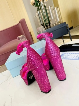 PRADA PLATFORM SANDALS 135MM IN RED SATIN WITH CRYSTALS - PSD011