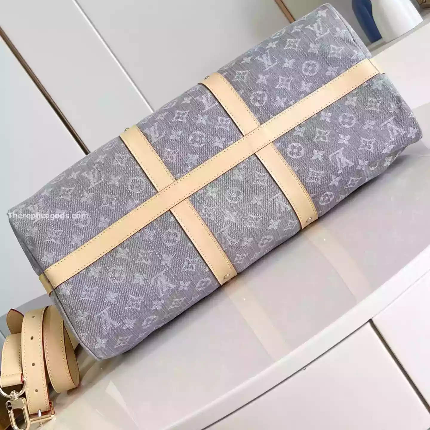 KEEPALL BANDOULIERE 45 BAG CLOUDY GRAY MONOGRAM DENIM - LW307 KEEPALL BANDOULIERE 45 BAG CLOUDY GRAY MONOGRAM DENIM