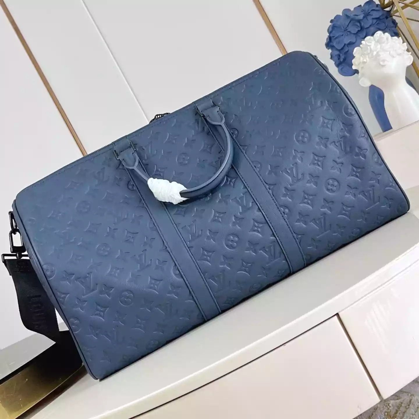 KEEPALL BANDOULIERE 50 BAG NAVY BLUE MONOGRAM SHADOW - LW313 KEEPALL BANDOULIERE 50 BAG NAVY BLUE MONOGRAM SHADOW