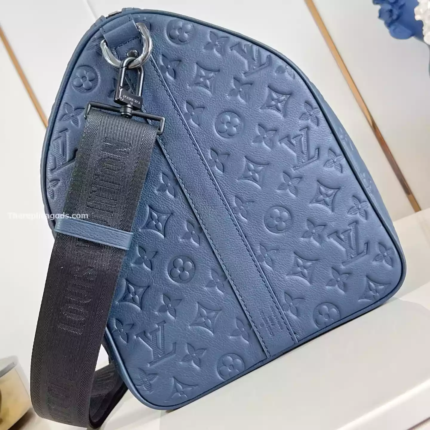 KEEPALL BANDOULIERE 50 BAG NAVY BLUE MONOGRAM SHADOW - LW313 KEEPALL BANDOULIERE 50 BAG NAVY BLUE MONOGRAM SHADOW