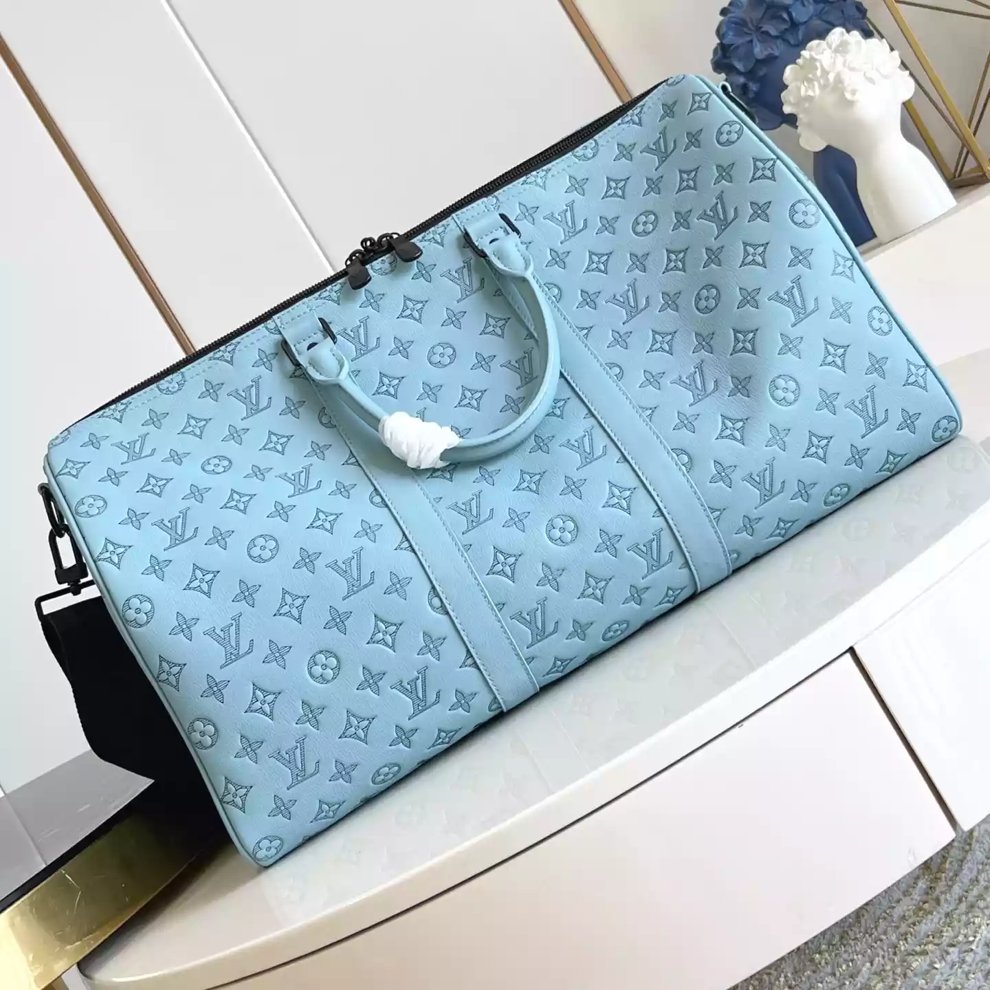 KEEPALL BANDOULIERE 50 BAG SKY BLUE MONOGRAM SHADOW - LW314 KEEPALL BANDOULIERE 50 BAG SKY BLUE MONOGRAM SHADOW