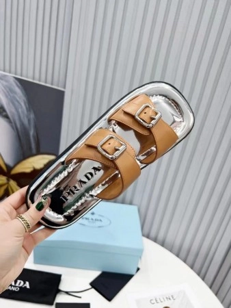 PRADA DOUBLE-STRAP SANDALS IN BROWN LEATHER - PSD041