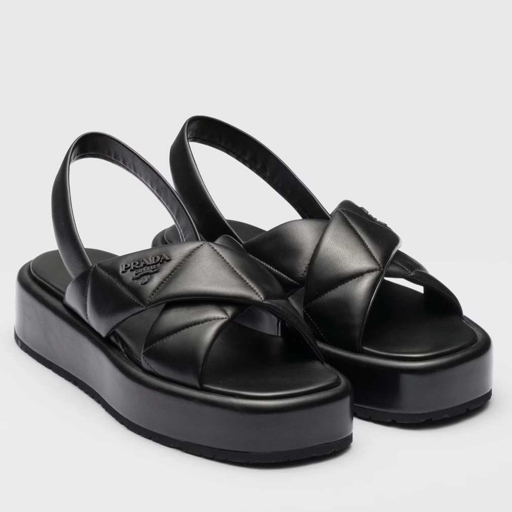 PRADA FLATFORM SANDALS IN BLACK QUILTED NAPPA LEATHER - PSD043