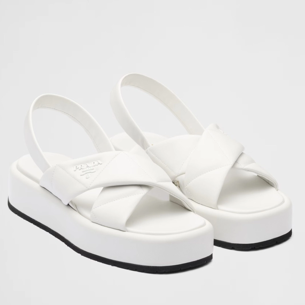 PRADA FLATFORM SANDALS IN WHITE QUILTED NAPPA LEATHER - PSD044