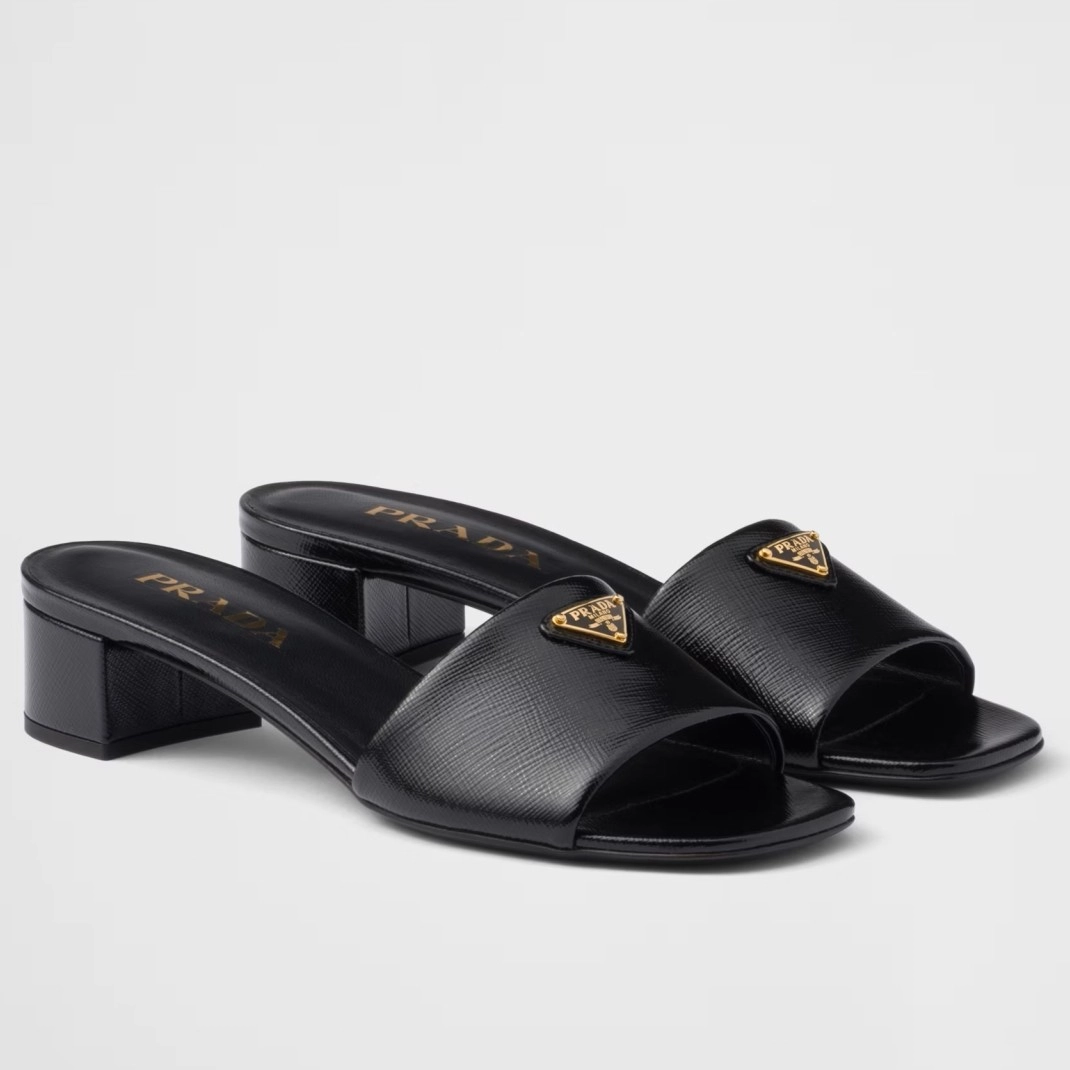 PRADA HEELED SANDALS 35MM IN BLACK SAFFIANO LEATHER - PSD031