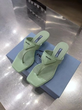 PRADA HEELED THONG SANDALS IN AQUA BRUSHED LEATHER - PSD051
