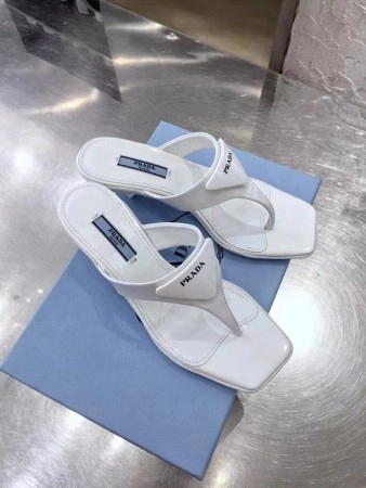 PRADA HEELED THONG SANDALS IN WHITE BRUSHED LEATHER - PSD053