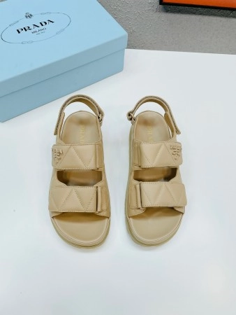 PRADA PADDED SANDALS IN BEIGE NAPPA LEATHER - PSD048