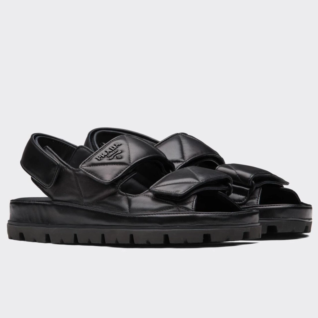 PRADA PADDED SANDALS IN BLACK NAPPA LEATHER - PSD039