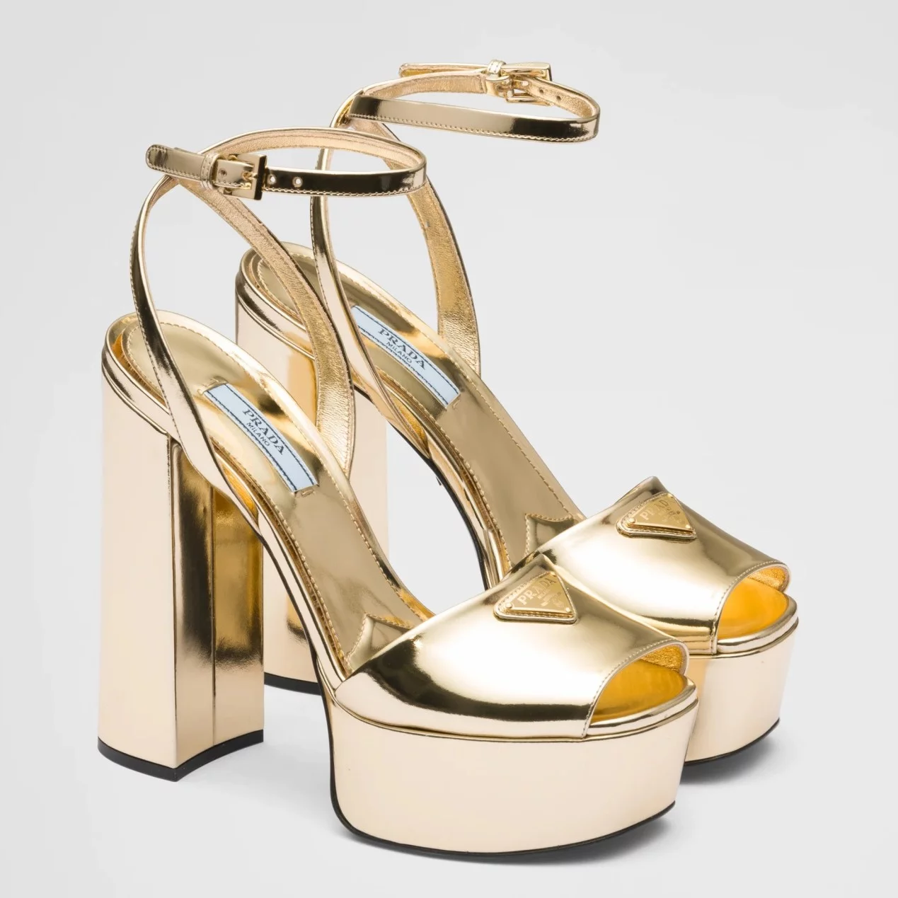 PRADA PLATFORM SANDALS 135MM IN GOLD METALLIC LEATHER - PSD057