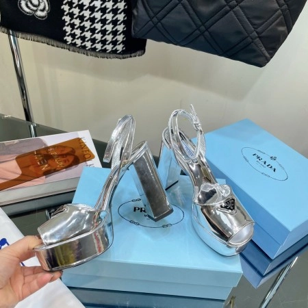 PRADA PLATFORM SANDALS 135MM IN SILVER METALLIC LEATHER - PSD056