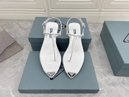 PRADA THONG SANDALS IN WHITE BRUSHED LEATHER - PSD046