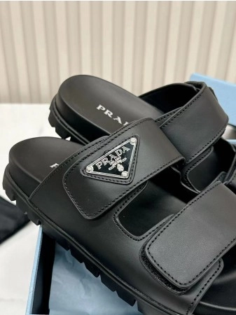 PRADA WOMEN'S STRAP SLIDES SANDALS IN BLACK CALFSKIN - PSD027