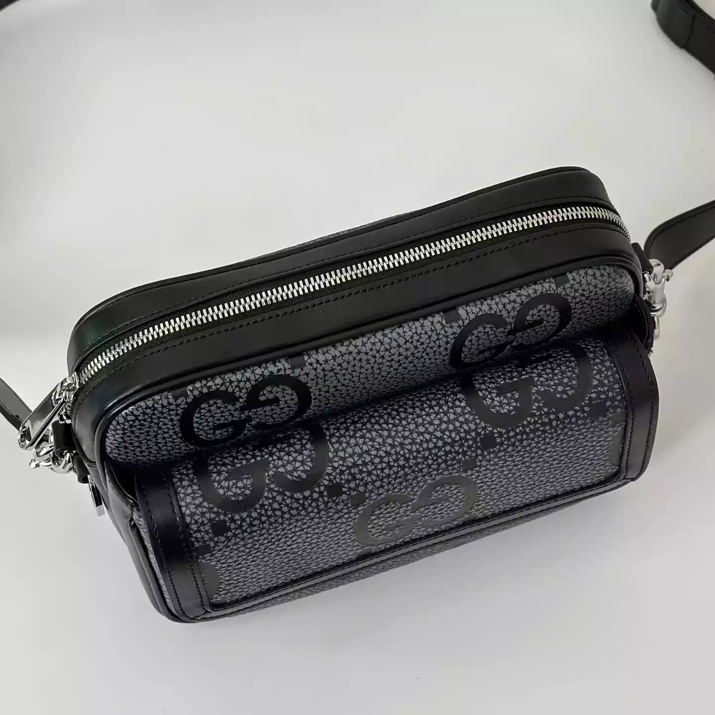 GG jumbo small crossbody bag in grey and black GG leather - BG077 GG jumbo small crossbody bag in grey and black GG leather